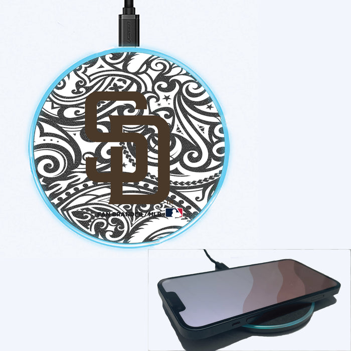 Fan Brander Grey 15W Wireless Charger with San Diego Padres Primary Logo With Black Tribal