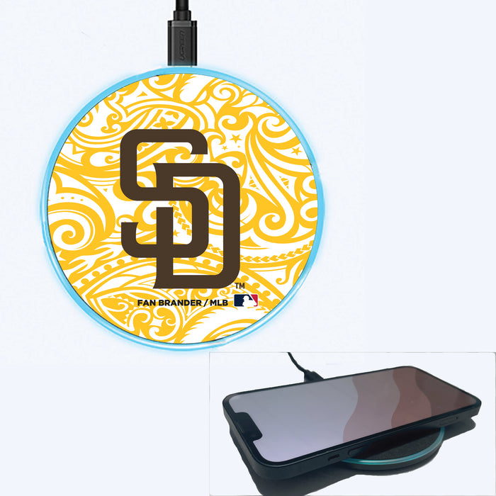 Fan Brander Grey 15W Wireless Charger with San Diego Padres Primary Logo With Team Color Tribal Background