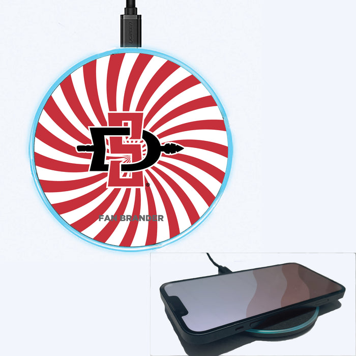 Fan Brander Grey 15W Wireless Charger with San Diego State Aztecs Primary Logo With Team Groovey Burst