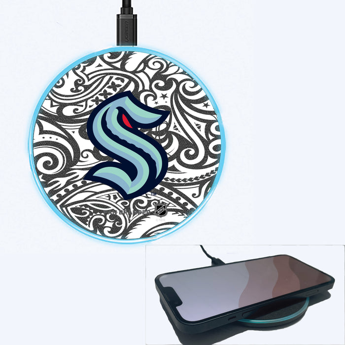 Fan Brander Grey 15W Wireless Charger with Seattle Kraken Primary Logo With Black Tribal