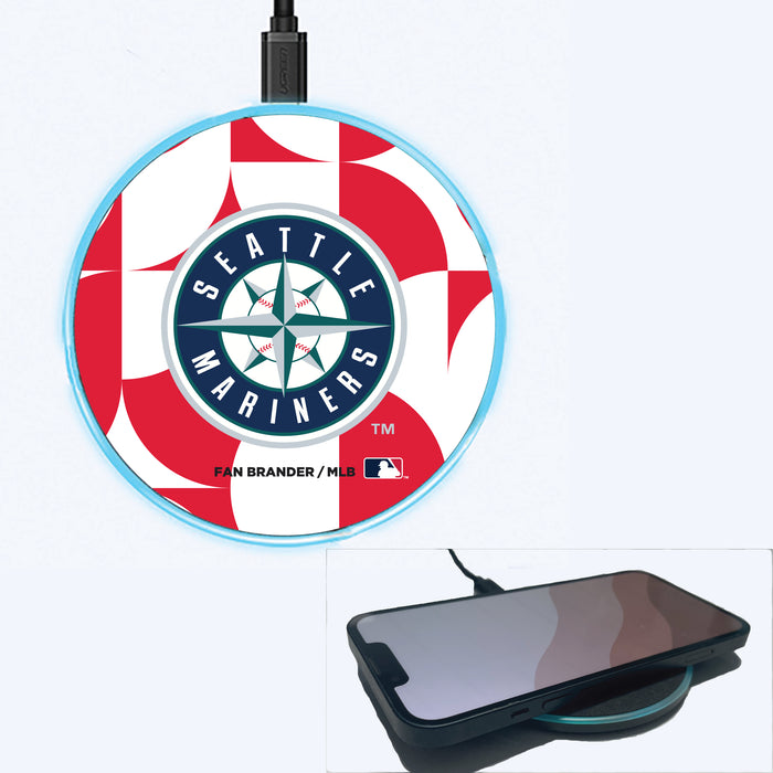 Fan Brander Grey 15W Wireless Charger with Seattle Mariners Primary Logo on Geometric Circle Background