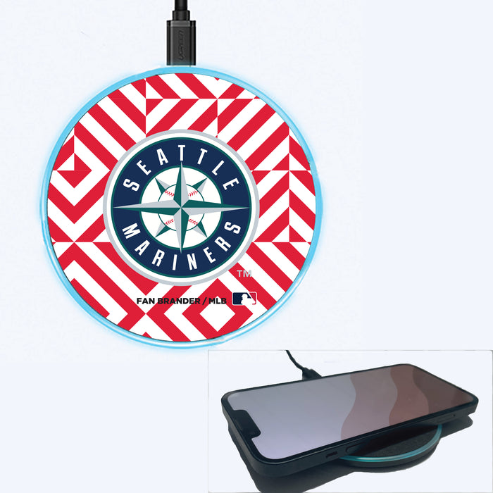 Fan Brander Grey 15W Wireless Charger with Seattle Mariners Primary Logo on Geometric Diamonds Background