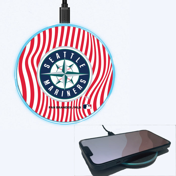 Fan Brander Grey 15W Wireless Charger with Seattle Mariners Primary Logo With Team Groovey Lines