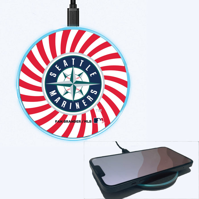 Fan Brander Grey 15W Wireless Charger with Seattle Mariners Primary Logo With Team Groovey Burst