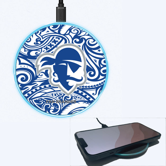 Fan Brander Grey 15W Wireless Charger with Seton Hall Pirates Primary Logo With Team Color Tribal Background