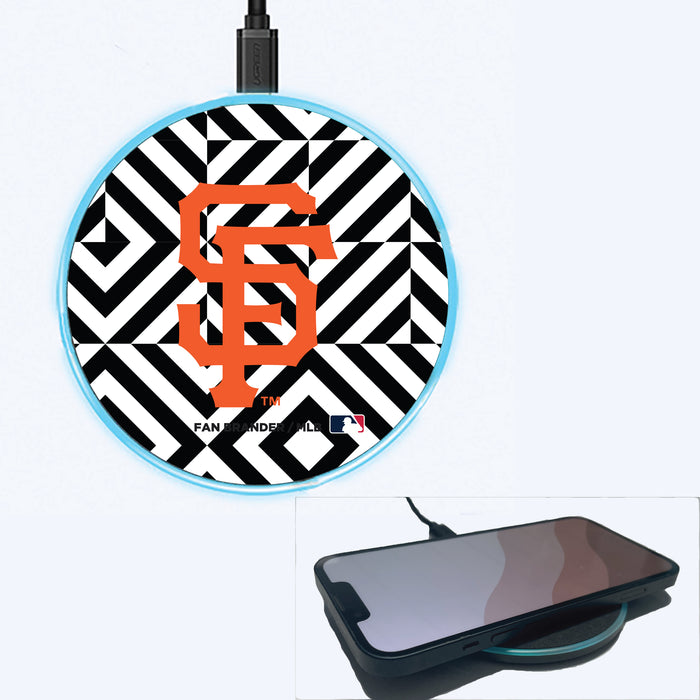 Fan Brander Grey 15W Wireless Charger with San Francisco Giants Primary Logo on Geometric Diamonds Background