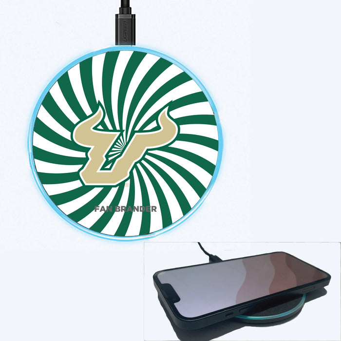 Fan Brander Grey 15W Wireless Charger with South Florida Bulls Primary Logo With Team Groovey Burst
