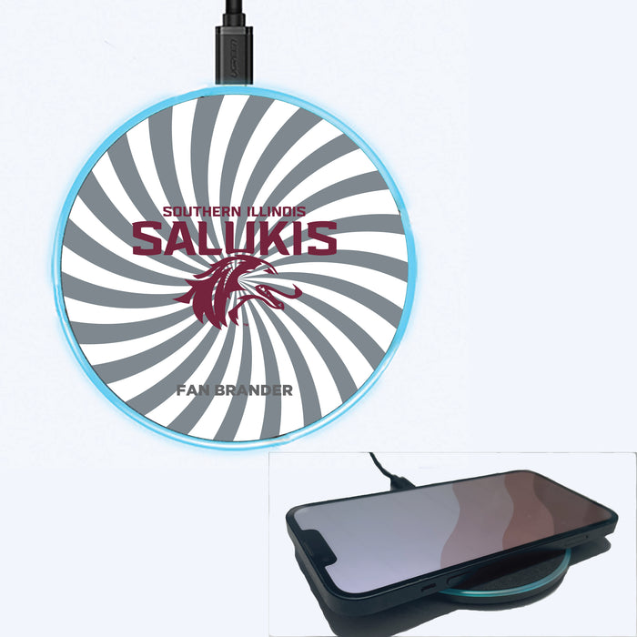 Fan Brander Grey 15W Wireless Charger with Southern Illinois Salukis Primary Logo With Team Groovey Burst