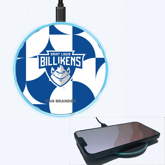 Fan Brander Grey 15W Wireless Charger with Saint Louis Billikens Primary Logo on Geometric Circle Background