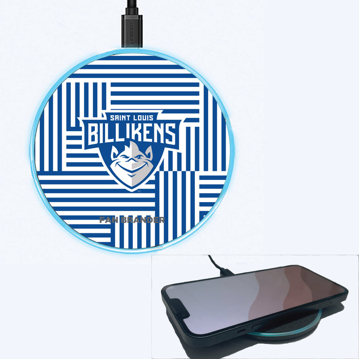 Fan Brander Grey 15W Wireless Charger with Saint Louis Billikens Primary Logo on Geometric Lines Background