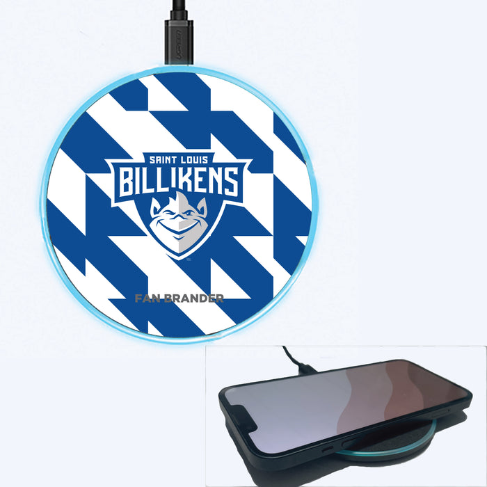 Fan Brander Grey 15W Wireless Charger with Saint Louis Billikens Primary Logo on Geometric Quad Background