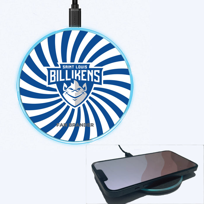 Fan Brander Grey 15W Wireless Charger with Saint Louis Billikens Primary Logo With Team Groovey Burst