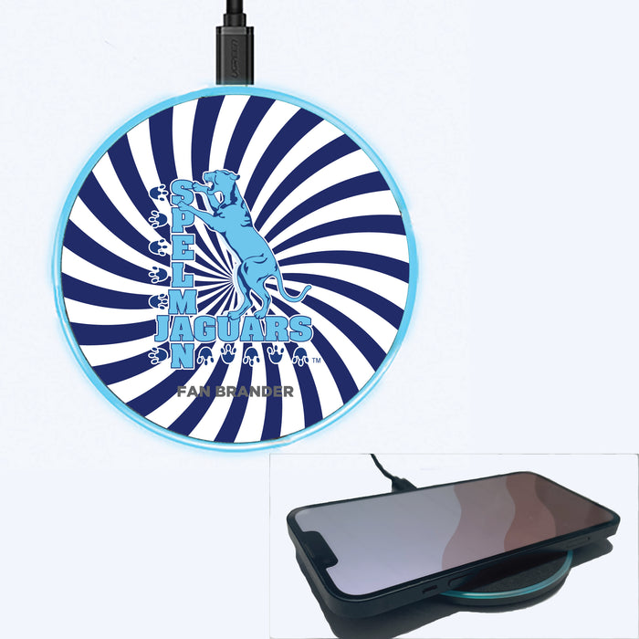 Fan Brander Grey 15W Wireless Charger with Spelman College Jaguars Primary Logo With Team Groovey Burst