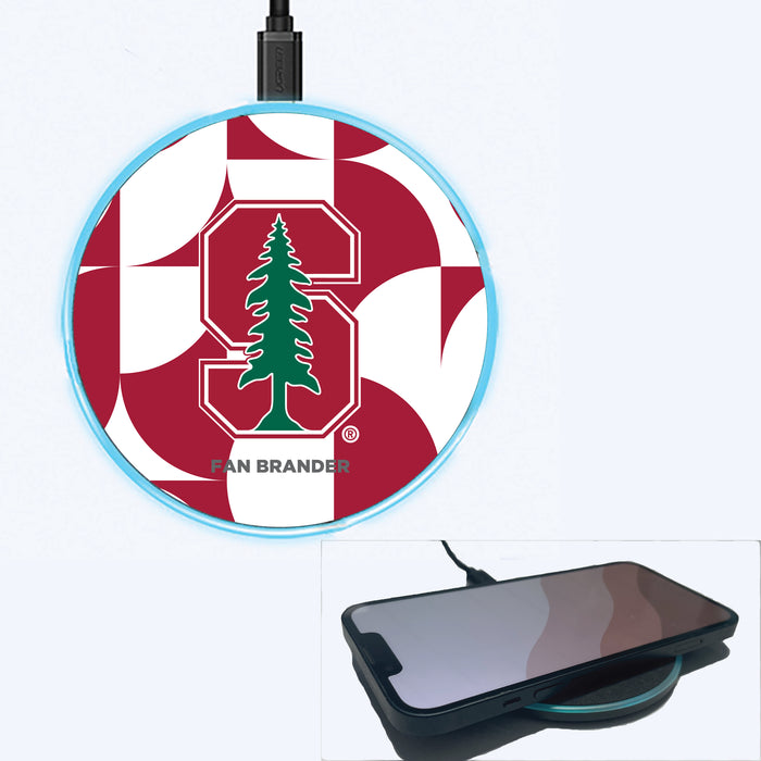 Fan Brander Grey 15W Wireless Charger with Stanford Cardinal Primary Logo on Geometric Circle Background