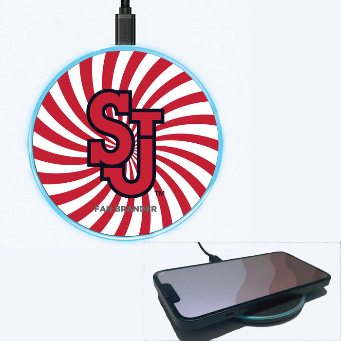 Fan Brander Grey 15W Wireless Charger with St. John's Red Storm Primary Logo With Team Groovey Burst