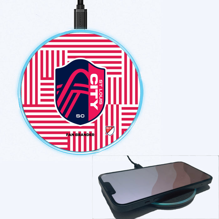 Fan Brander Grey 15W Wireless Charger with St. Louis Cardinals Primary Logo on Geometric Lines Background