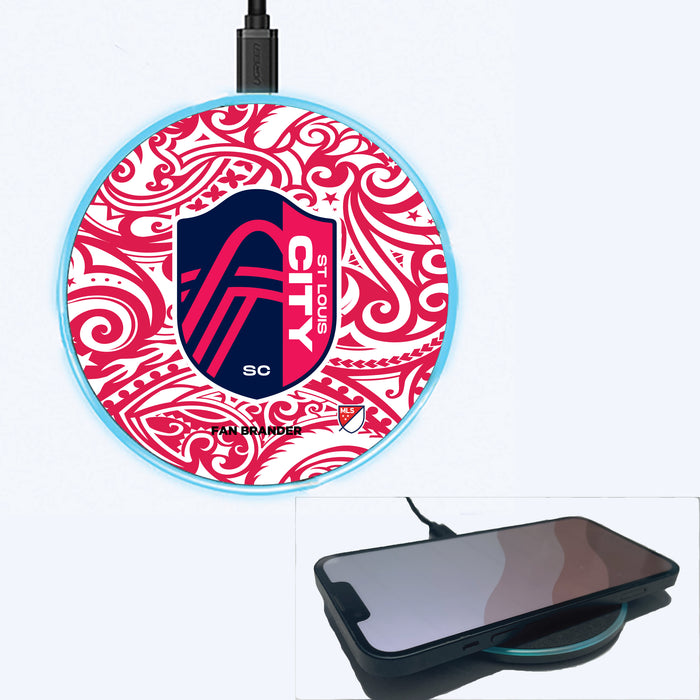 Fan Brander Grey 15W Wireless Charger with St. Louis Cardinals Primary Logo With Team Color Tribal Background