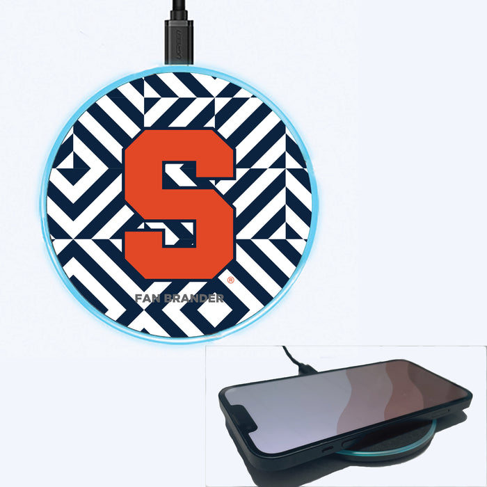 Fan Brander Grey 15W Wireless Charger with Syracuse Orange Primary Logo on Geometric Diamonds Background