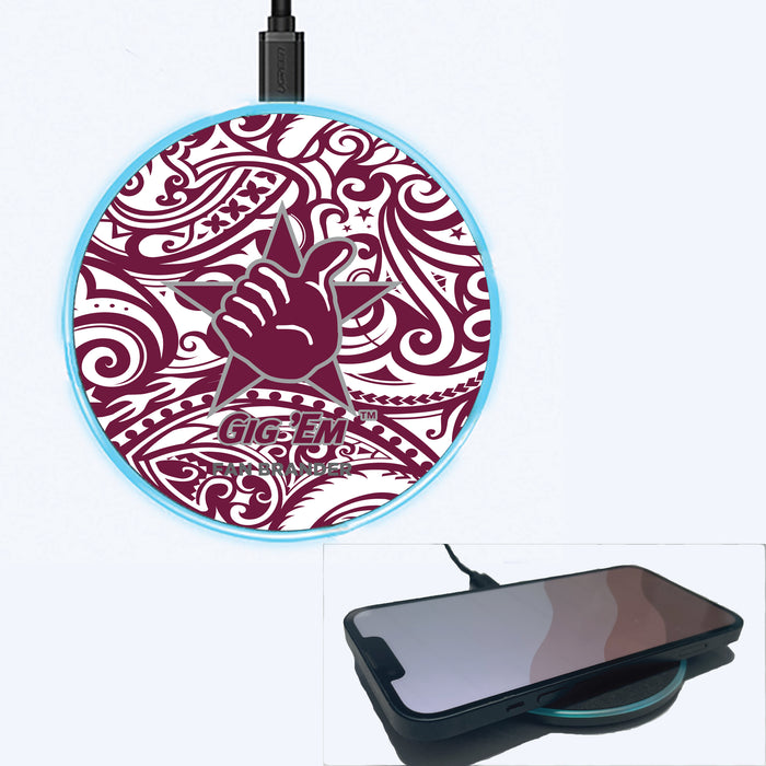 Fan Brander Grey 15W Wireless Charger with Texas A&M Aggies Texas A&M Gig Em with Team Color Tribal