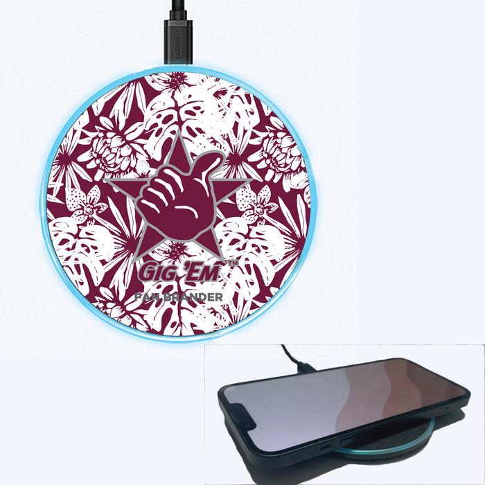 Fan Brander Grey 15W Wireless Charger with Texas A&M Aggies Texas A&M Gig Em with Team Color Hawain Pattern