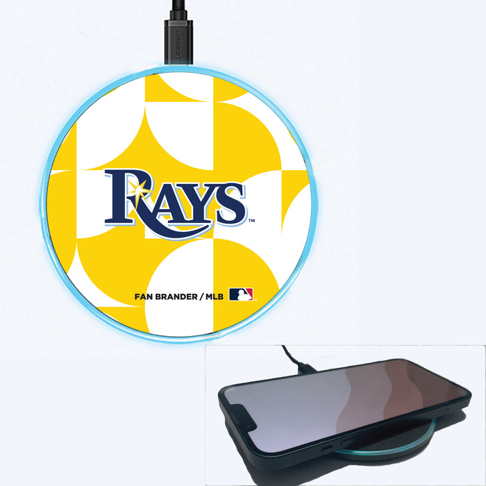 Fan Brander Grey 15W Wireless Charger with Tampa Bay Rays Primary Logo on Geometric Circle Background