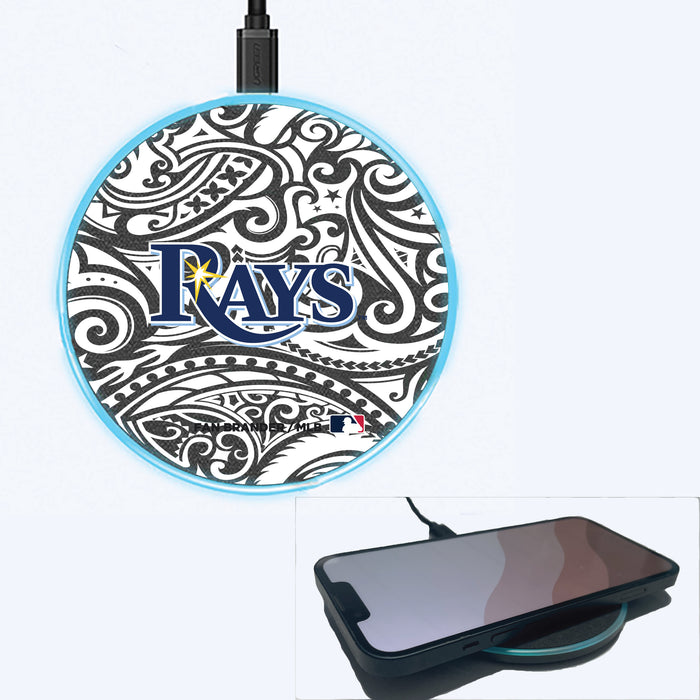 Fan Brander Grey 15W Wireless Charger with Tampa Bay Rays Primary Logo With Black Tribal