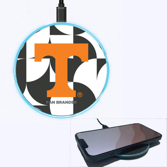 Fan Brander Grey 15W Wireless Charger with Tennessee Vols Primary Logo on Geometric Circle Background