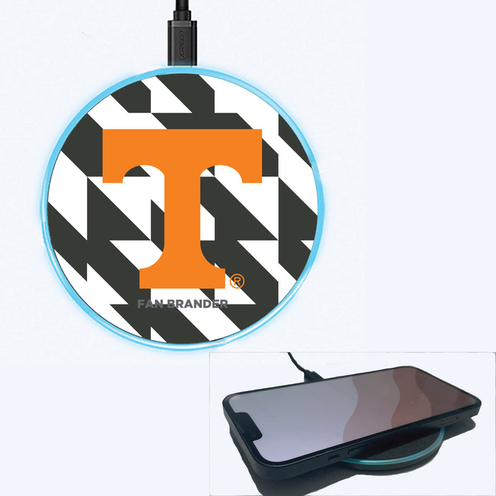 Fan Brander Grey 15W Wireless Charger with Tennessee Vols Primary Logo on Geometric Quad Background