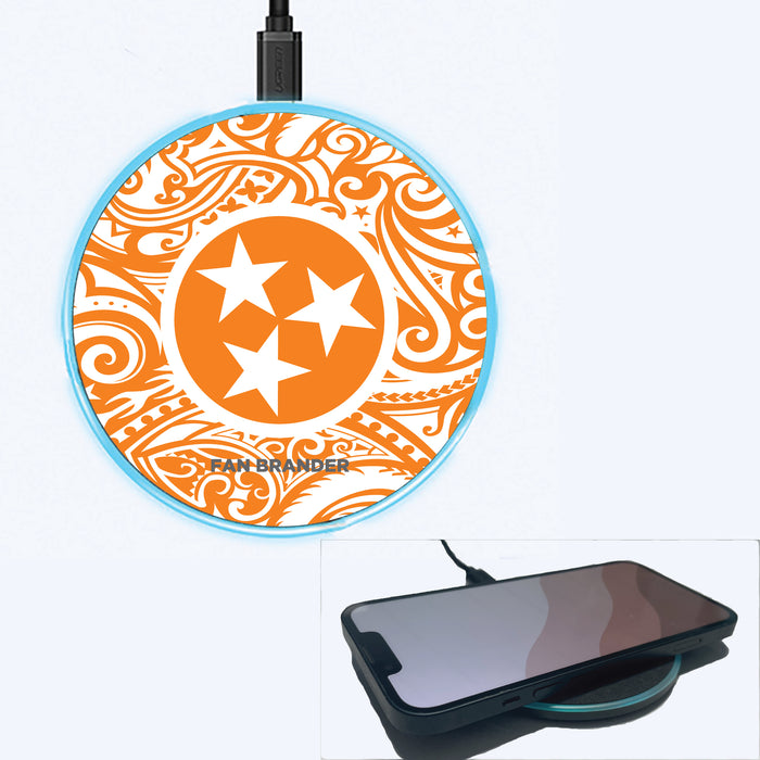 Fan Brander Grey 15W Wireless Charger with Tennessee Vols Tennessee Triple Star with Team Color Tribal