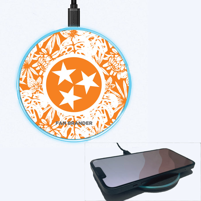 Fan Brander Grey 15W Wireless Charger with Tennessee Vols Tennessee Triple Star with Team Color Hawain Pattern