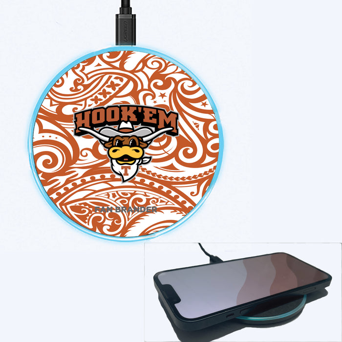 Fan Brander Grey 15W Wireless Charger with Texas Longhorns  Hook EM With Team Background