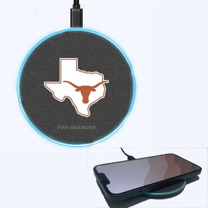 Fan Brander Grey 15W Wireless Charger with Texas Longhorns  State Design