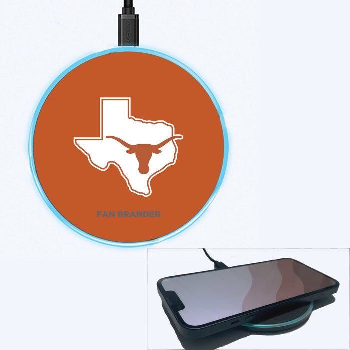 Fan Brander Grey 15W Wireless Charger with Texas Longhorns  State Design with Team Background