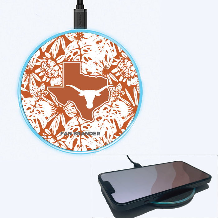 Fan Brander Grey 15W Wireless Charger with Texas Longhorns  State Design Team Color Hawain Pattern