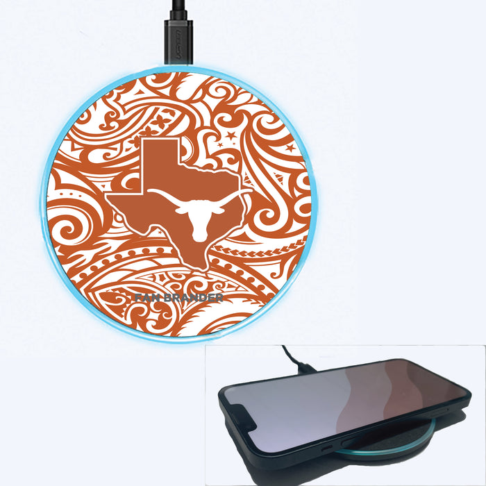 Fan Brander Grey 15W Wireless Charger with Texas Longhorns  State Design Team Color Tribal