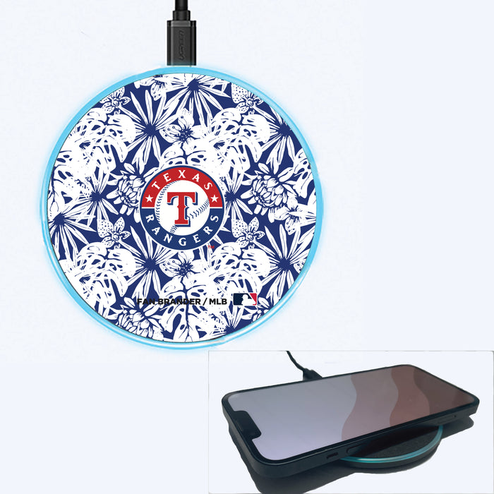 Fan Brander Grey 15W Wireless Charger with Texas Rangers Primary Logo With Team Color Hawain Pattern