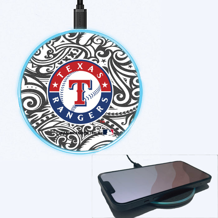 Fan Brander Grey 15W Wireless Charger with Texas Rangers Primary Logo With Black Tribal
