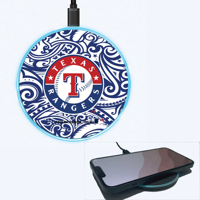 Fan Brander Grey 15W Wireless Charger with Texas Rangers Primary Logo With Team Color Tribal Background