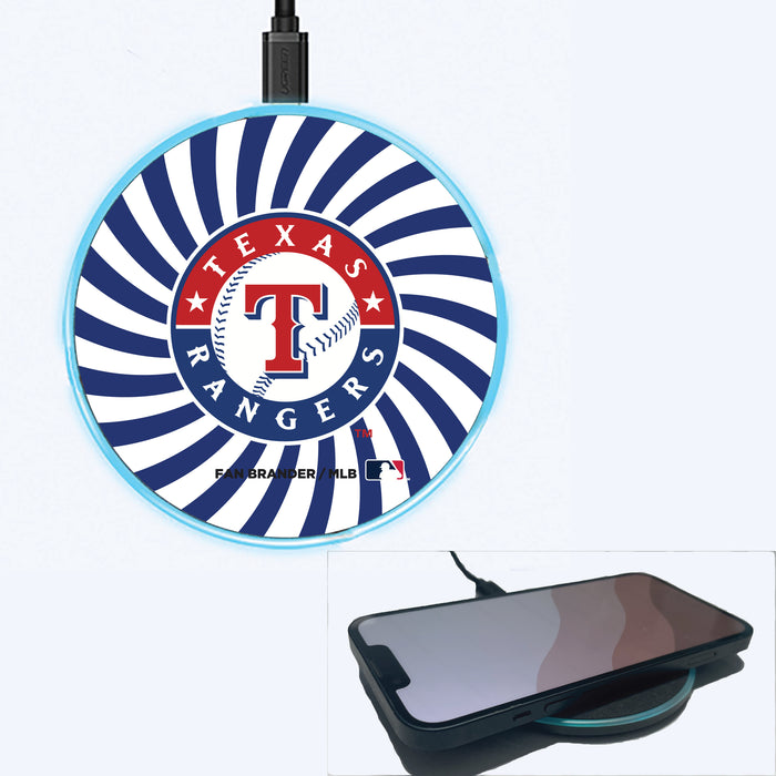 Fan Brander Grey 15W Wireless Charger with Texas Rangers Primary Logo With Team Groovey Burst