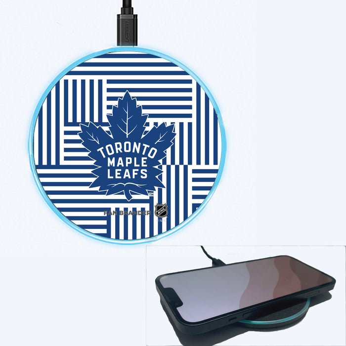 Fan Brander Grey 15W Wireless Charger with Toronto Maple Leafs Primary Logo on Geometric Lines Background