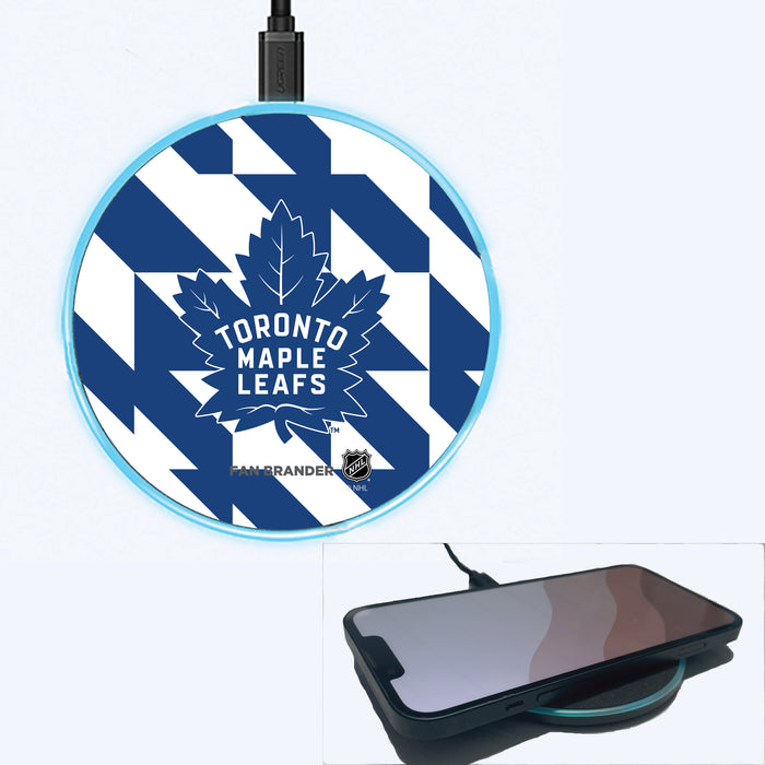 Fan Brander Grey 15W Wireless Charger with Toronto Maple Leafs Primary Logo on Geometric Quad Background