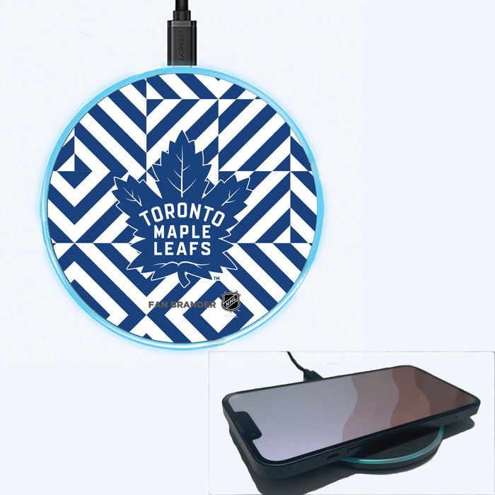 Fan Brander Grey 15W Wireless Charger with Toronto Maple Leafs Primary Logo on Geometric Diamonds Background