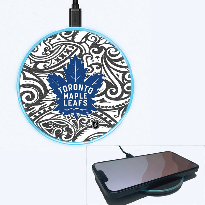 Fan Brander Grey 15W Wireless Charger with Toronto Maple Leafs Primary Logo With Black Tribal
