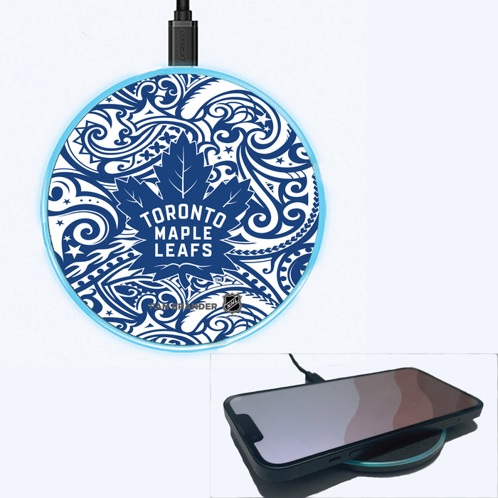 Fan Brander Grey 15W Wireless Charger with Toronto Maple Leafs Primary Logo With Team Color Tribal Background