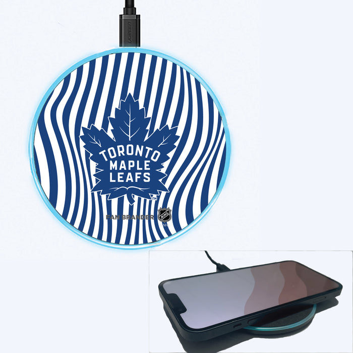 Fan Brander Grey 15W Wireless Charger with Toronto Maple Leafs Primary Logo With Team Groovey Lines