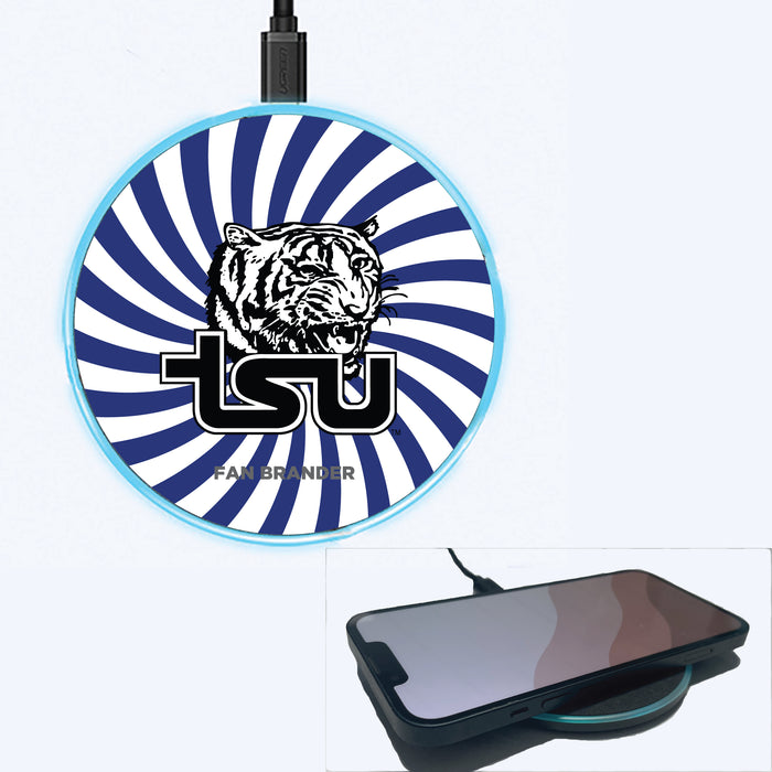 Fan Brander Grey 15W Wireless Charger with Tennessee State Tigers Primary Logo With Team Groovey Burst