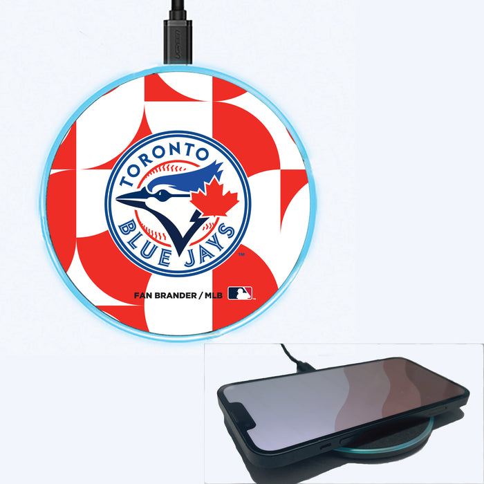 Fan Brander Grey 15W Wireless Charger with Toronto Blue Jays Primary Logo on Geometric Circle Background