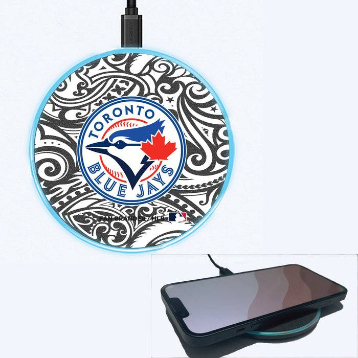 Fan Brander Grey 15W Wireless Charger with Toronto Blue Jays Primary Logo With Black Tribal