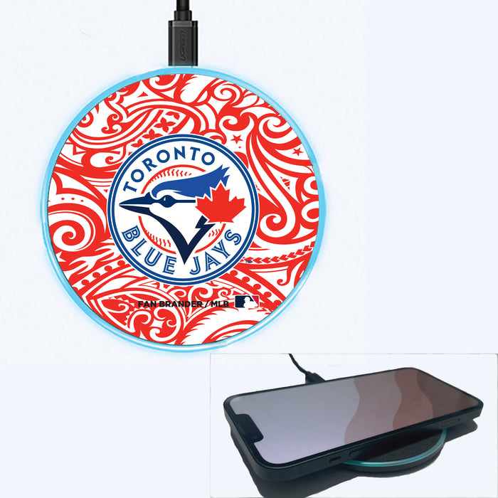 Fan Brander Grey 15W Wireless Charger with Toronto Blue Jays Primary Logo With Team Color Tribal Background