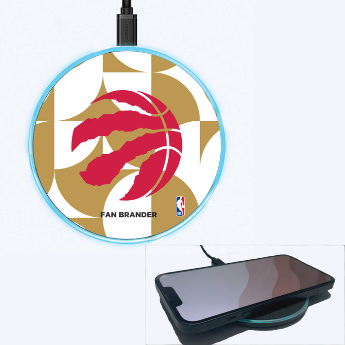 Fan Brander Grey 15W Wireless Charger with Toronto Raptors Primary Logo on Geometric Circle Background